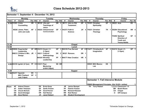 Class Schedule 2012-2013