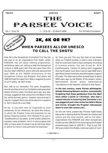 Parsee Voice.pdf - Traditional Zoroastrianism: Tenets of the Religion