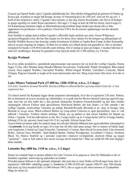 Uganda, August 2000 - February 2001 - Rapport - Netfugl.dk