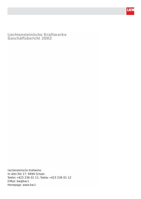 Liechtensteinische Kraftwerke Geschäftsbericht 2002