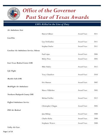 Office of the Governor Past Star of Texas Awards Peace Officers ...