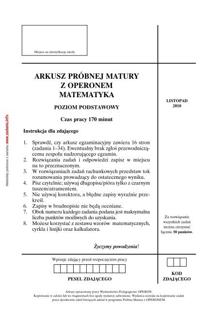 Arkusz Próbnej Matury Z Operonem Marzec 2016