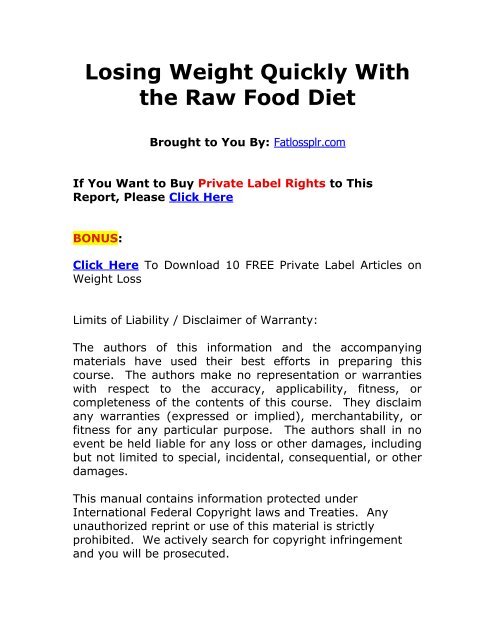 Losing Weight Quickly With the Raw Food Diet (PDF)