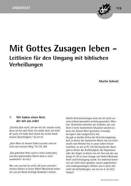 ANKERTEXT 116 Mit Gottes Zusagen leben - Wörnersberger Anker