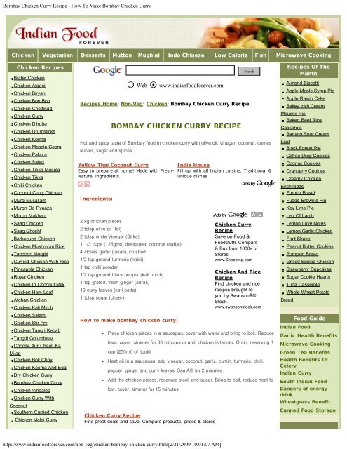 Bombay Chicken Curry Recipe - SaddleBrookeTimes