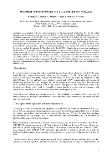 assesment of uncertainties in a daily-check beam analyzer - IRPA