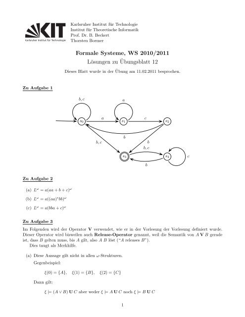 Formale Systeme, WS 2010/2011 Lösungen zu ¨Ubungsblatt 12