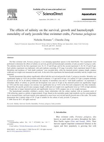 The effects of salinity on the survival, growth and haemolymph ...