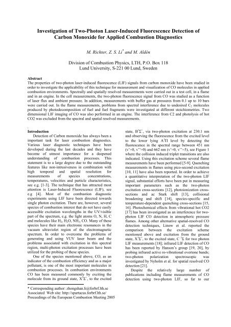 Investigation of Two-Photon Laser-Induced Fluorescence Detection ...