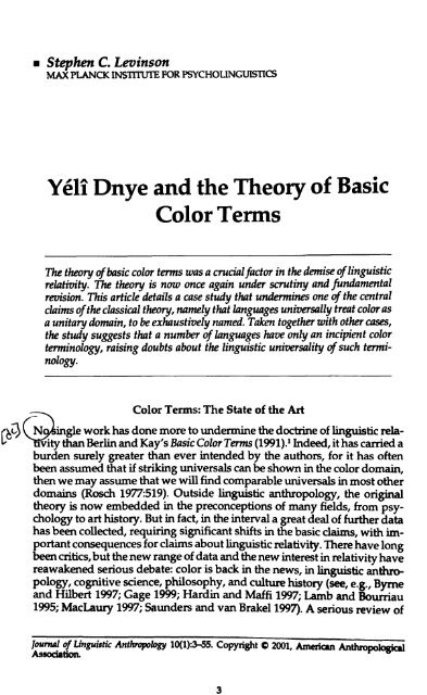 Yeli Dnye and the Theory of Basic Color Terms - Anthropology
