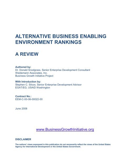 Alternative Business Enabling Environment ... - Economic Growth