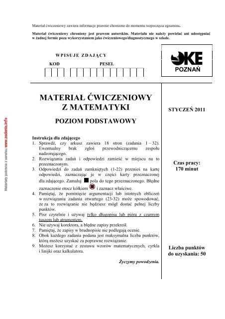 MATERIAŁ ĆWICZENIOWY Z MATEMATYKI