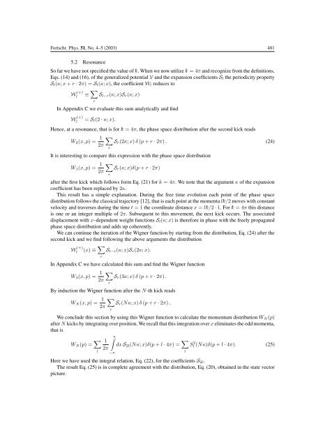 Kicked rotor in Wigner phase space - The University of Texas at Austin