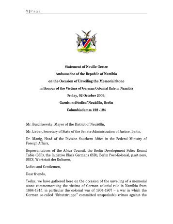 Statement of Neville Gertze Ambassador of the Republic of Namibia ...