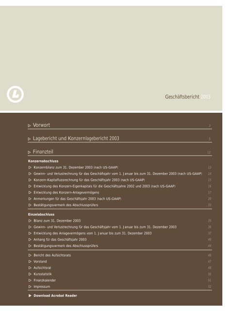 Geschäftsbericht 2003 P Vorwort P Lagebericht und ... - Design Hotels