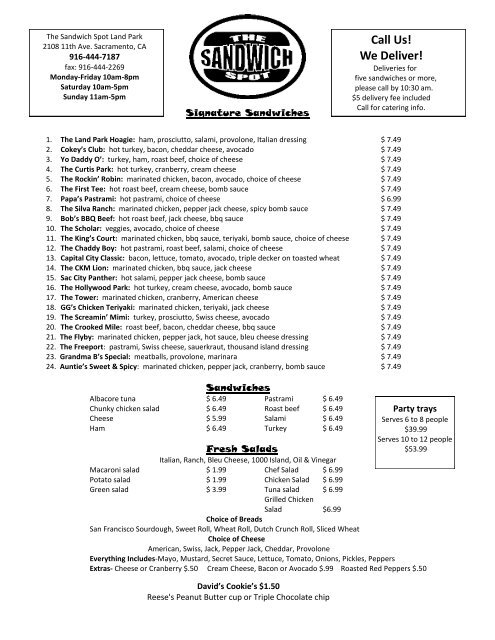 Sandwich spot menu deals