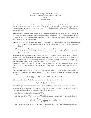 Travaux dirigés de Probabilités Master 1 Mathématiques, année ...