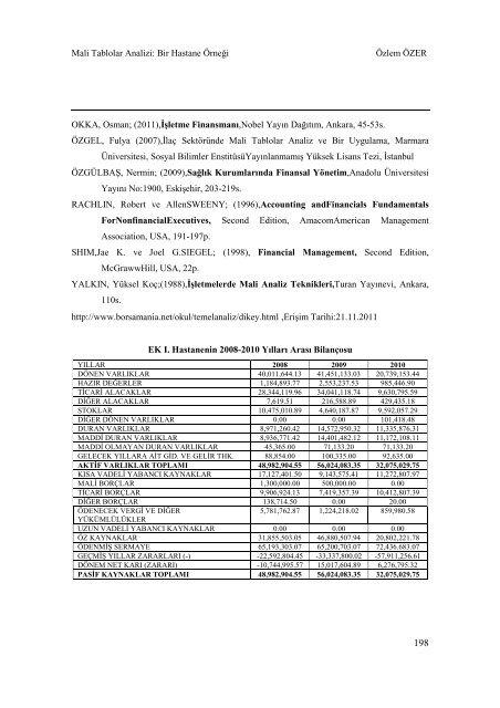 Mali Tablolar Analizi: Bir Hastane Örneği - GÜ SBE Elektronik ...