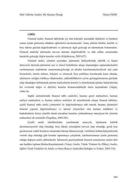 Mali Tablolar Analizi: Bir Hastane Örneği - GÜ SBE Elektronik ...