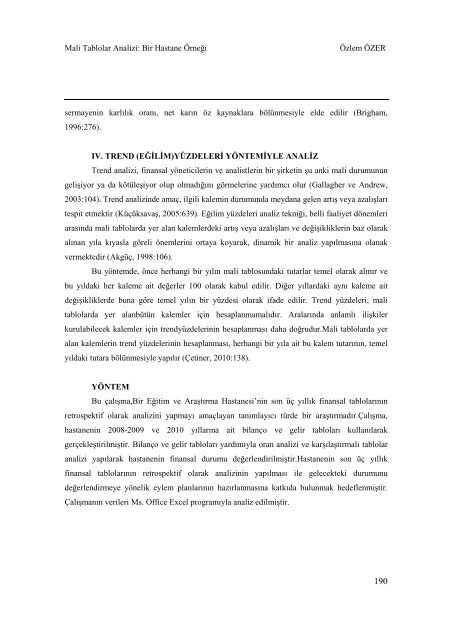 Mali Tablolar Analizi: Bir Hastane Örneği - GÜ SBE Elektronik ...