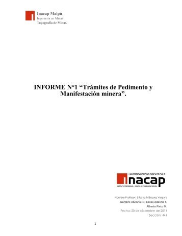 Informe Simple sobre trámites de manifestación y pedimento Minero.