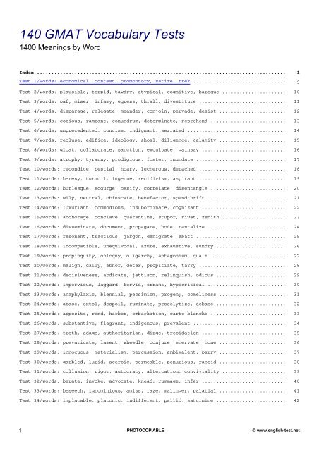 GMAT Vocabulary Tests (Meaning by Word) - English-Test.net