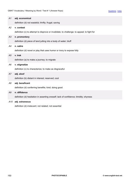 GMAT Vocabulary Tests (Meaning by Word) - English-Test.net