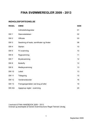 FINA SVØMMEREGLER 2009 - 2013 - Dansk Svømmeunion