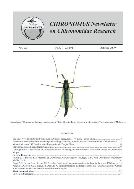 Chironomus newsletter on Chironomidae research 22