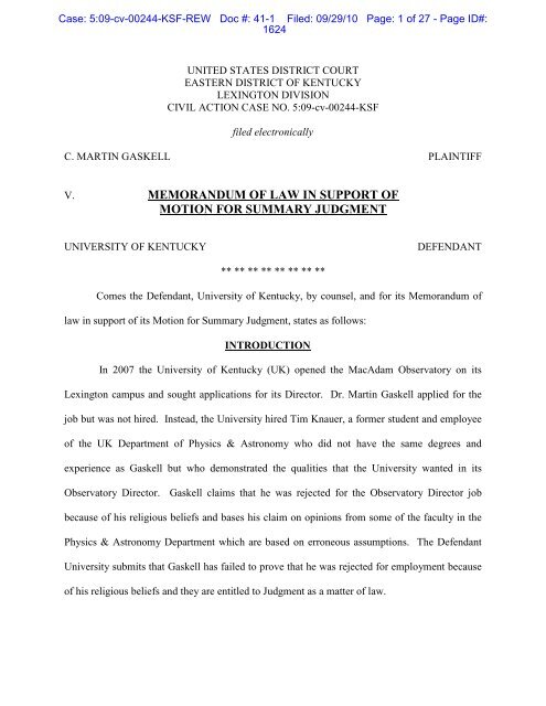 memorandum of law in support of motion for summary judgment