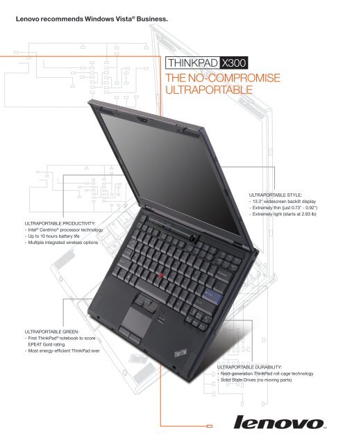 View The Lenovo ThinkPad X300 Date Sheet [PDF] - TigerDirect.com