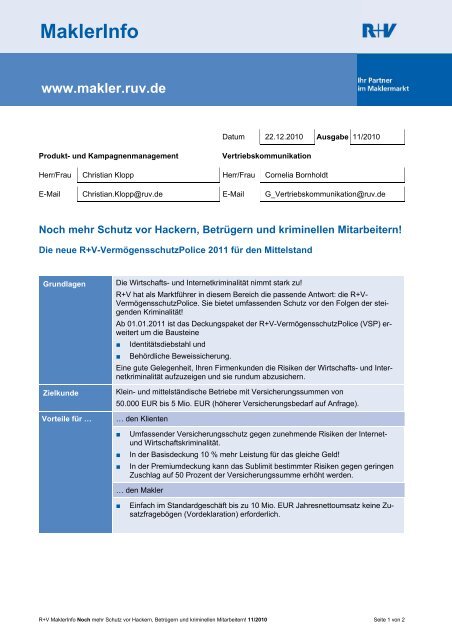 MaklerInfo 11: Die neue R+V-VermögensschutzPolice 2011 für den ...