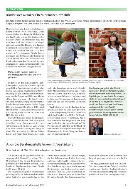 Newsletter Berliner Krebsgesellschaft e.V. April 2013