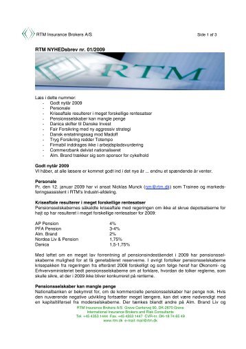 RTM NYHEDsbrev nr. 01/2009 - RTM Insurance Brokers