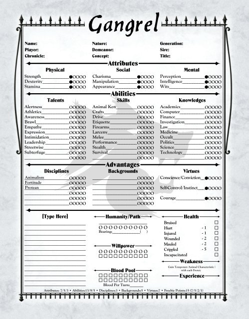 V20 4-Page Elder Character Sheet - MrGone's Character Sheets