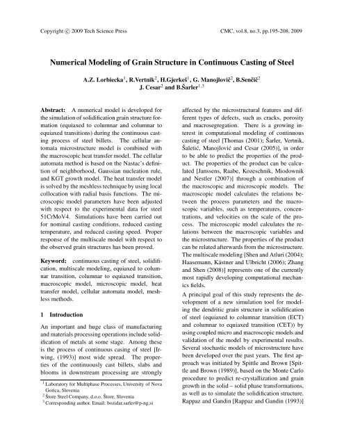 Numerical Modeling of Grain Structure in Continuous Casting of Steel