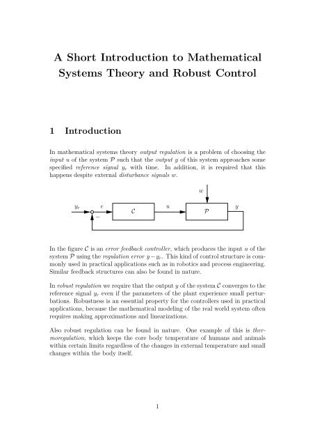 A Short Introduction to Mathematical Systems Theory and Robust ...