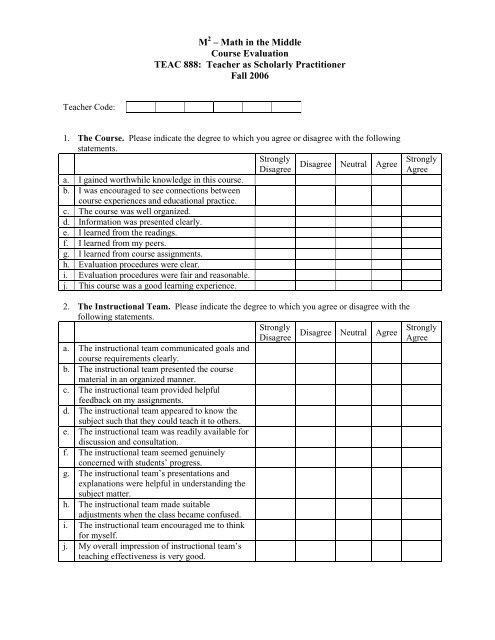 End of Course Evaluation Form - Institute for Mathematics & Education