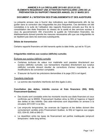 ANNEXE 8 À LA CIRCULAIRE 2013-001 (03.01.61.03) ÉLÉMENTS ...