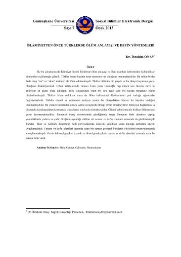 İslamiyetten Önce Türklerde Ölüm Anlayışı ve Defin Yöntemleri