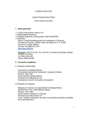1 CURRICULUM VITAE Joaquín Rodrigo Garza Pérez (19 ... - UNAM