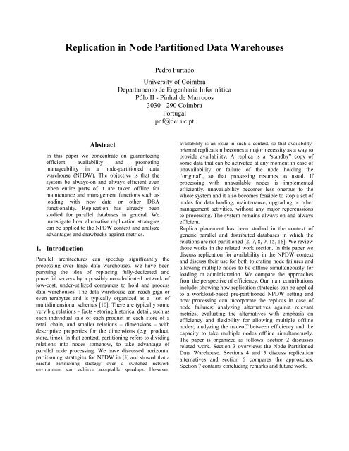 Replication in Node Partitioned Data Warehouses - Universidade de ...