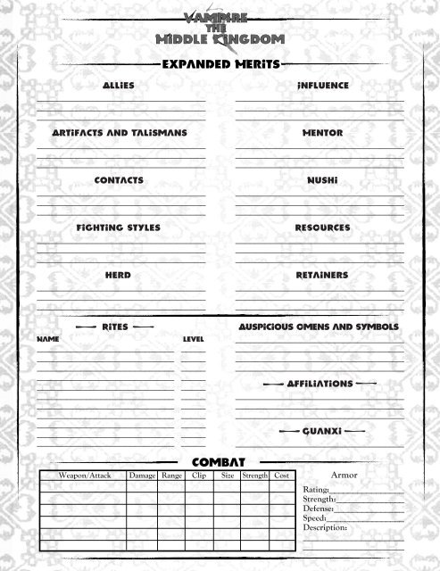 Vampire: the Middle Kingdom - MrGone's Character Sheets