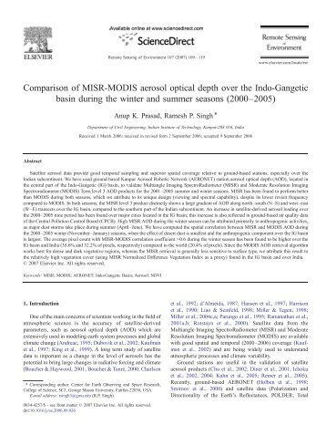 Comparison of MISR-MODIS aerosol optical depth over the ... - Capita