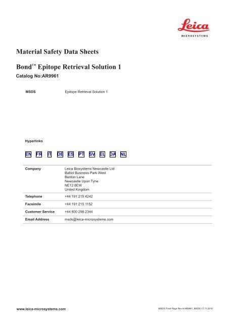 Material Safety Data Sheets Bond™ Epitope Retrieval Solution 1