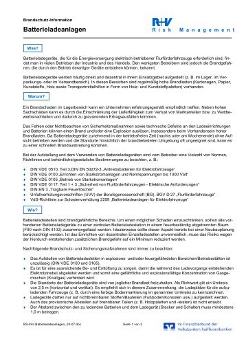 Brandschutz-Information Batterieladeanlagen - R+V Versicherung