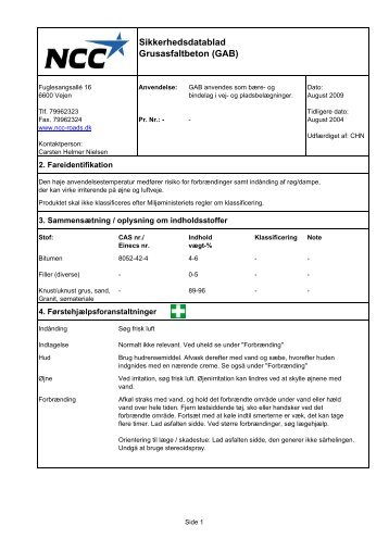 Sikkerhedsdatablad Grusasfaltbeton (GAB) - NCC