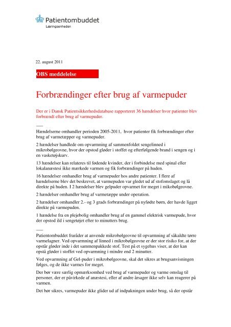 Forbrændinger efter brug af varmepuder - Patientombuddet