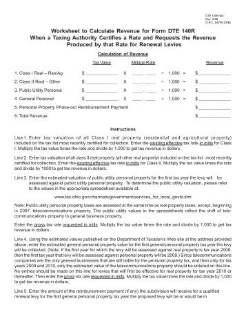 Worksheet to Calculate Revenue for Form DTE 140R When a ...