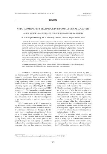 uplc: a preeminent technique in pharmaceutical analysis